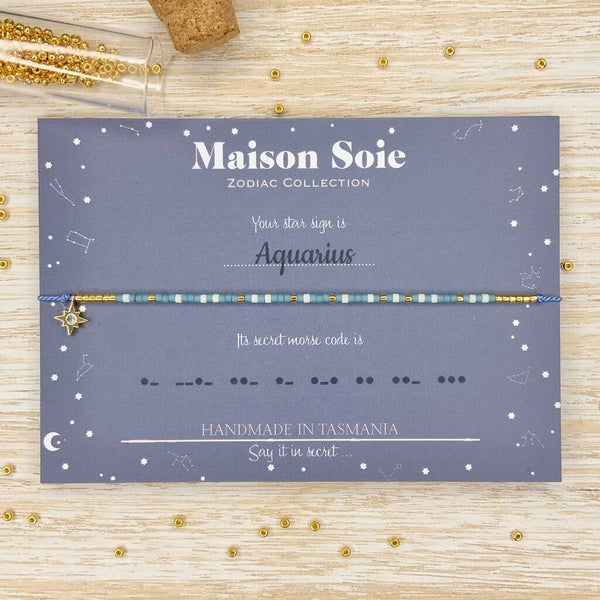 Zodiac Collection Morse Code Bracelet - The beads are arranged to spell 'Aquarius'
