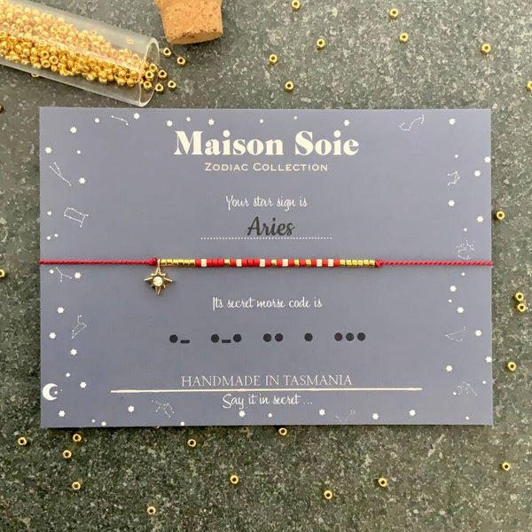 Zodiac Collection Morse Code Bracelet - The beads are arranged to spell 'Aries'