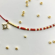 Load image into Gallery viewer, 'Aries' Zodiac Morse Code bead bracelet - detail of beads and pendant