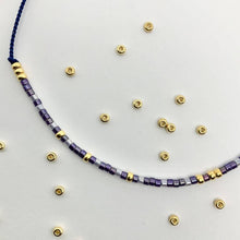 Load image into Gallery viewer, Close up detail of the beads used on BFF Morse Code Bracelet - colour displayed here is Blueberry.