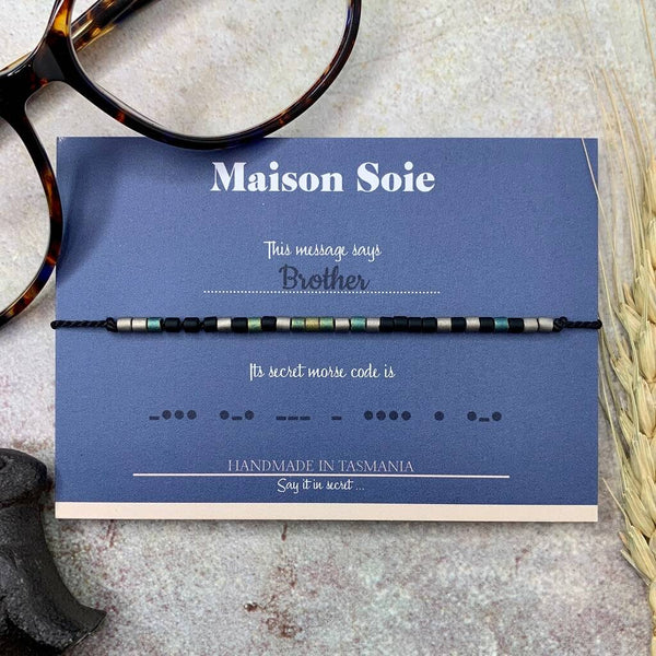 Mens Morse Code Bracelet - The beads are arranged to spell 'Brother'