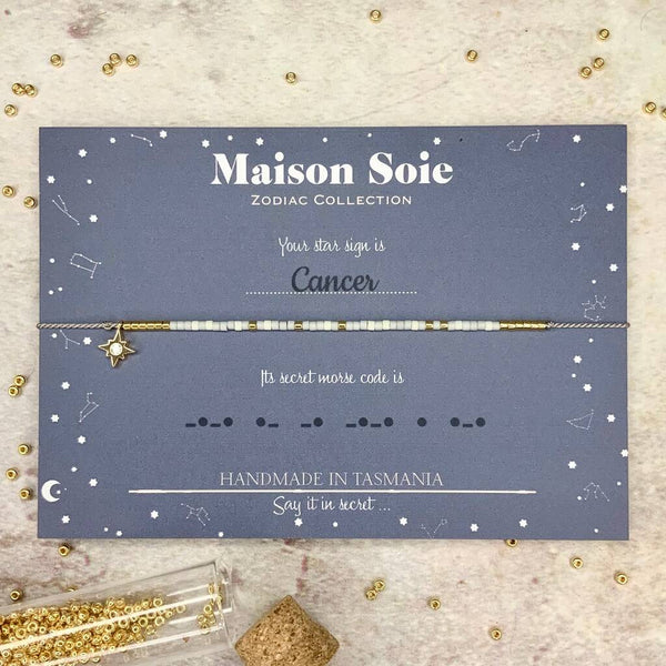 Zodiac Collection Morse Code Bracelet - The beads are arranged to spell 'Cancer'