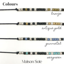 Load image into Gallery viewer, Colour options for Mens Custom Made Morse Code bracelets