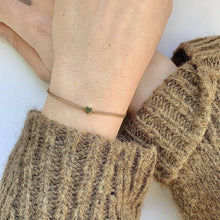 Load image into Gallery viewer, Custom Made Wish Bracelet being worn - a 'Camel' coloured thread and the Heart shaped charm