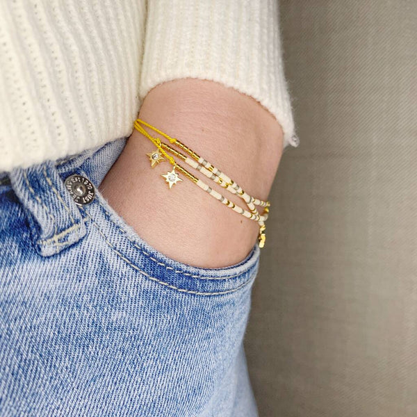 'Gemini' Zodiac Morse Code bead bracelet - close up detail of adjustable sliding bead