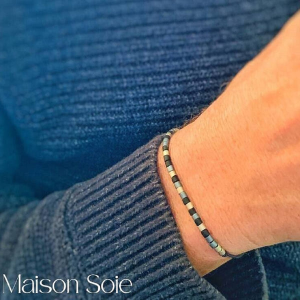 'Grandad' Mens Morse Code bead bracelet - close up detail of adjustable sliding bead