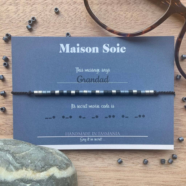 Mens Morse Code Bracelet - The beads are arranged to spell 'Grandad'
