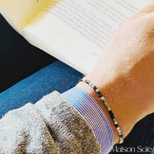 Load image into Gallery viewer, Mens Morse Code Bead Bracelet being worn - The beads are arranged to spell out 'Grandad'