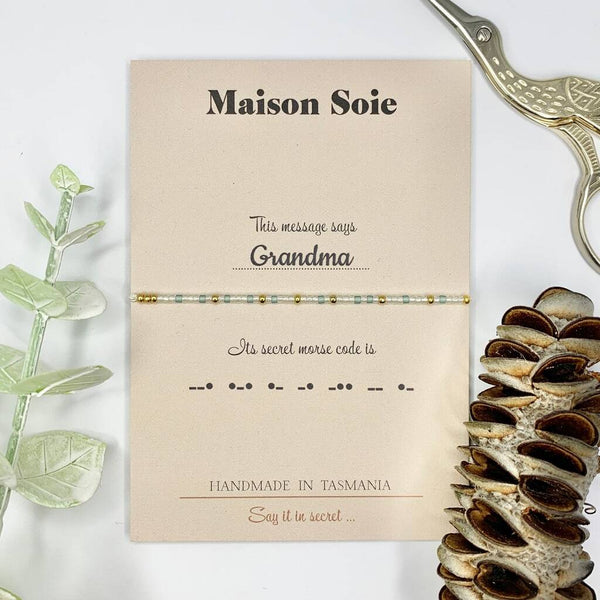 Morse Code Bracelet spelling out 'Grandma'