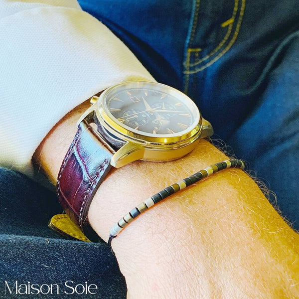 'Hubby' Mens Morse Code bead bracelet - close up detail of adjustable sliding bead