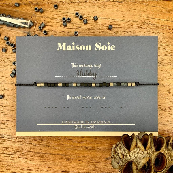 Mens Morse Code Bracelet - The beads are arranged to spell 'Hubby'