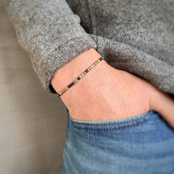 'I Love You' Mens Morse Code bead bracelet - close up detail of adjustable sliding bead