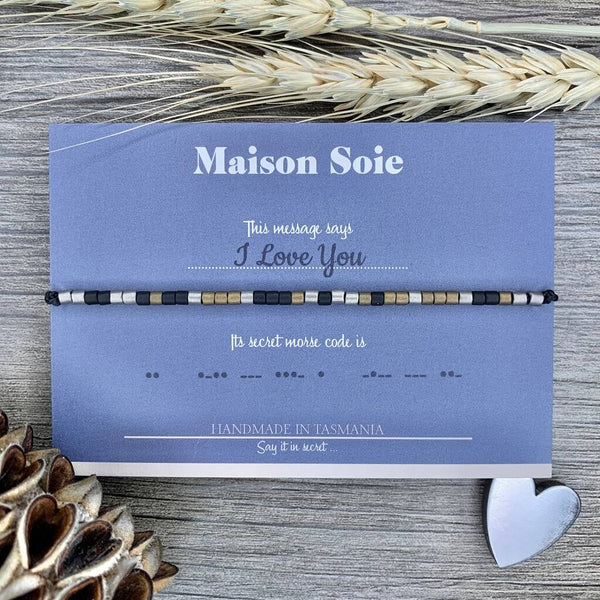 Mens Morse Code Bracelet - The beads are arranged to spell 'I Love You'