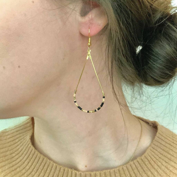 Close up photo of the beads on our Morse Code Earrings