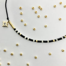 Load image into Gallery viewer, 'Scorpio' Zodiac Morse Code bead bracelet - detail of beads and pendant