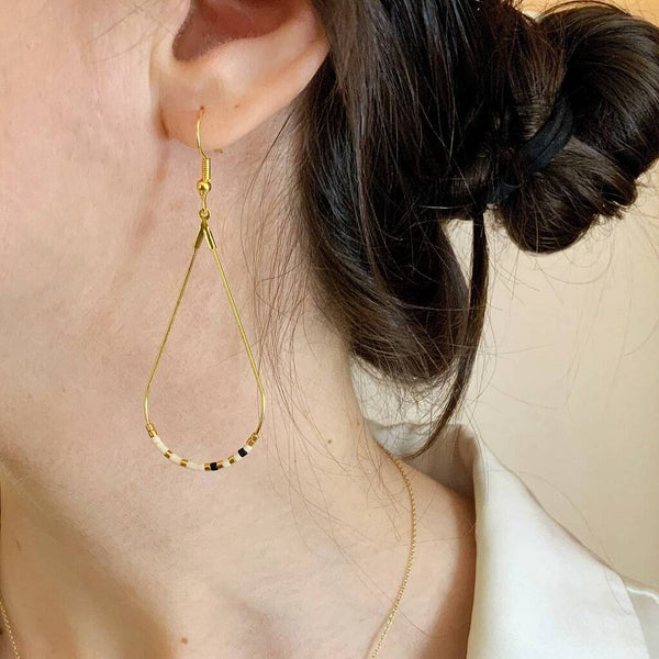 Close up photo of the beads on our Morse Code Earrings