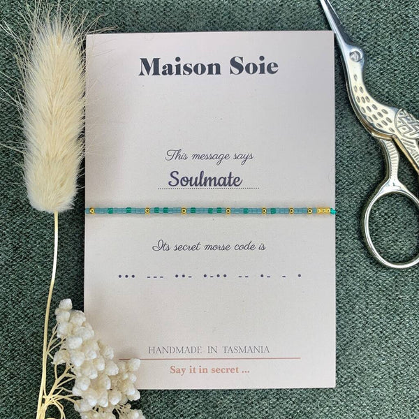 Morse Code Bracelet spelling out 'Soulmate'