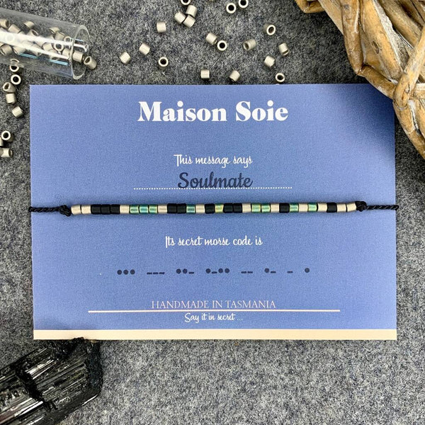 Mens Morse Code Bracelet - The beads are arranged to spell 'Soulmate'