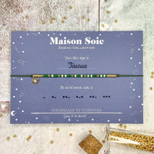 Load image into Gallery viewer, Zodiac Collection Morse Code Bracelet - The beads are arranged to spell 'Taurus'