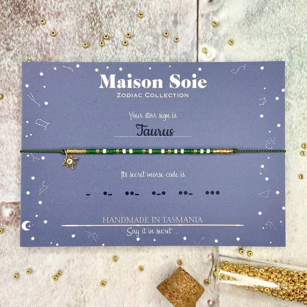 Zodiac Collection Morse Code Bracelet - The beads are arranged to spell 'Taurus'