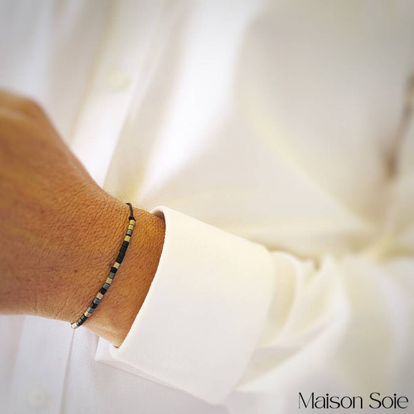 'Thank You' Mens Morse Code bead bracelet - close up detail of adjustable sliding bead