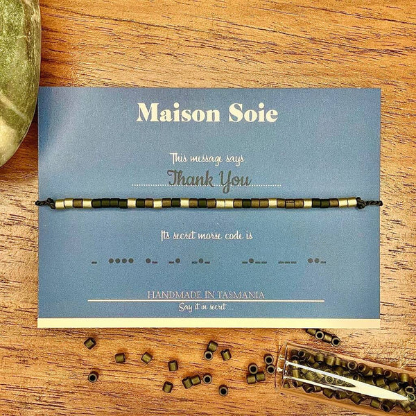 Mens Morse Code Bracelet - The beads are arranged to spell 'Thank You'