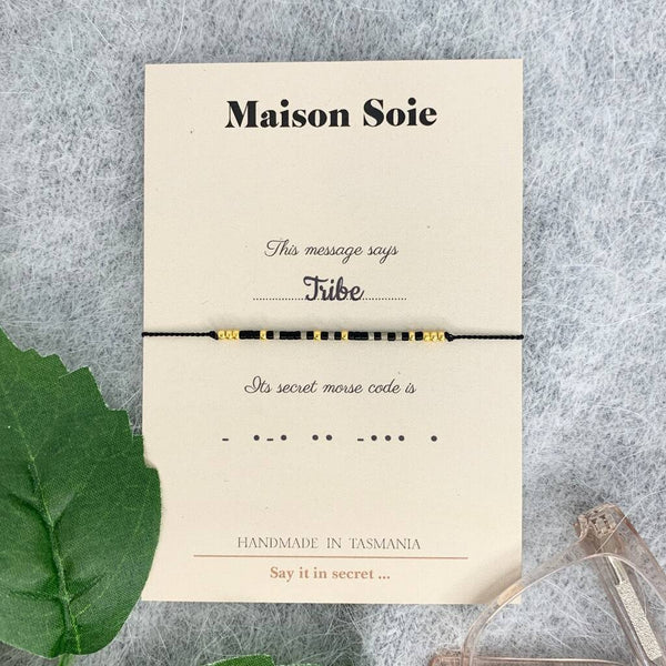 Morse Code Bracelet spelling out 'Tribe'