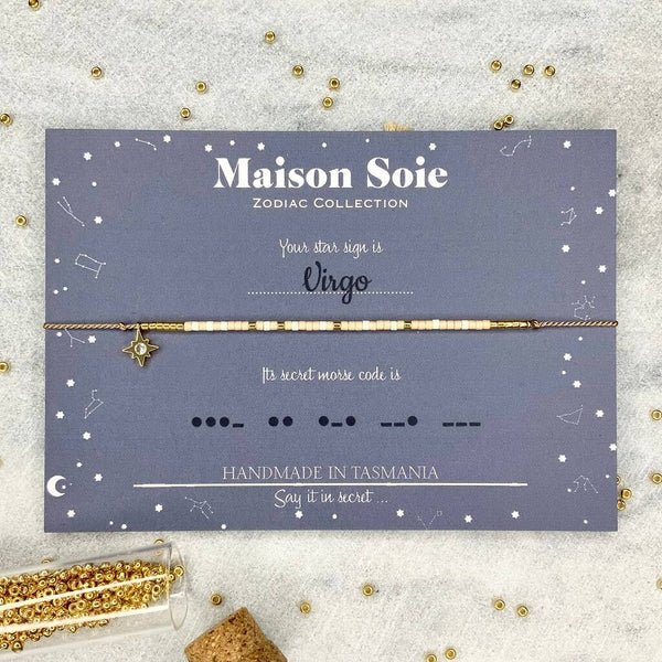 Zodiac Collection Morse Code Bracelet - The beads are arranged to spell 'Virgo'