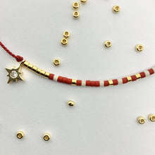 Load image into Gallery viewer, &#39;Aries&#39; Zodiac Morse Code bead bracelet - detail of beads and pendant
