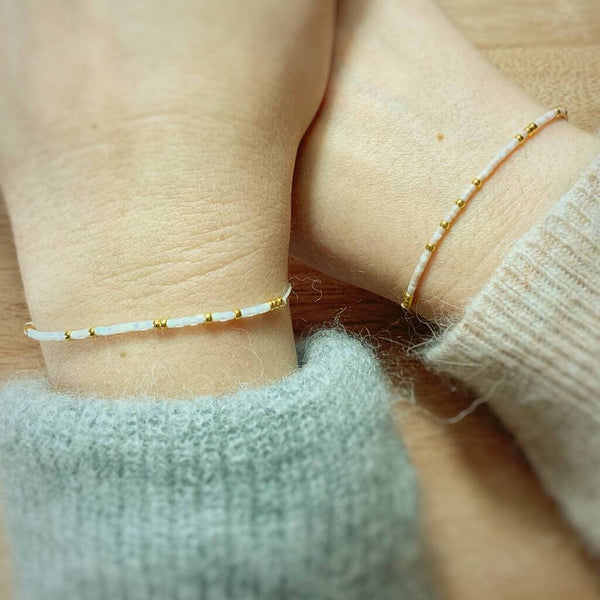 'Big Sis & Little Sis' Morse Code bead bracelets - close up detail of adjustable closing beads
