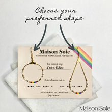 Load image into Gallery viewer, Choose the shape of your &#39;Love Wins&#39; Morse Code Earrings - Teardrop or Round
