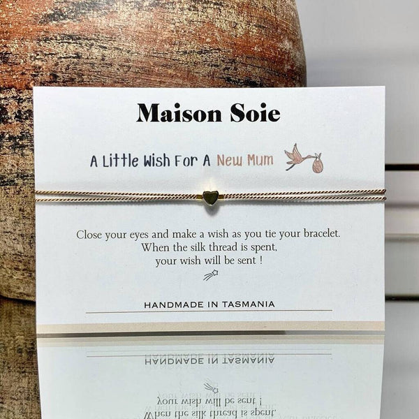 'A Little Wish For A New Mum' Wish Bracelet shown displayed on its presentation card