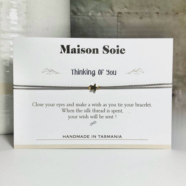 'Thinking Of You' Wish Bracelet shown displayed on its presentation card