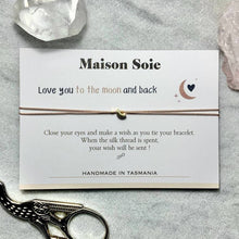 Load image into Gallery viewer, &#39;Love You To The Moon And Back&#39; Wish Bracelet shown displayed on its presentation card
