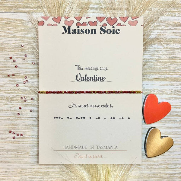 Morse Code Bracelet spelling out 'Valentine'